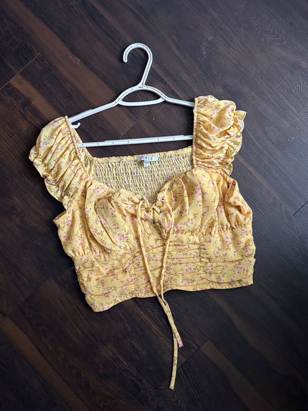 iris Yellow Floral Tie-Front Ruffle Crop Top